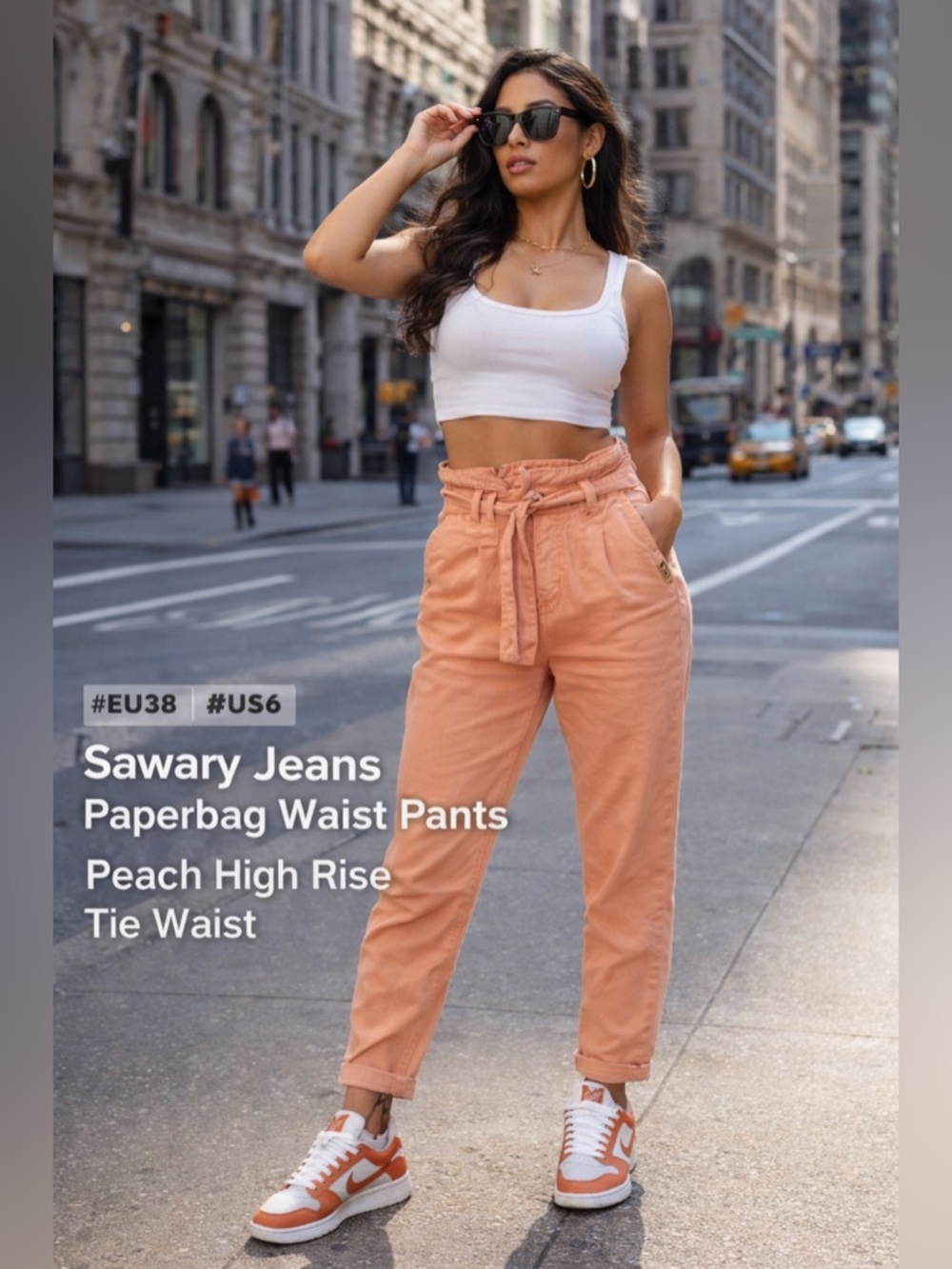 Sawary Jeans Paperbag Waist Pants EU 38 Peach High Rise Tie Waist